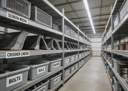 Screen media and crusher parts storage